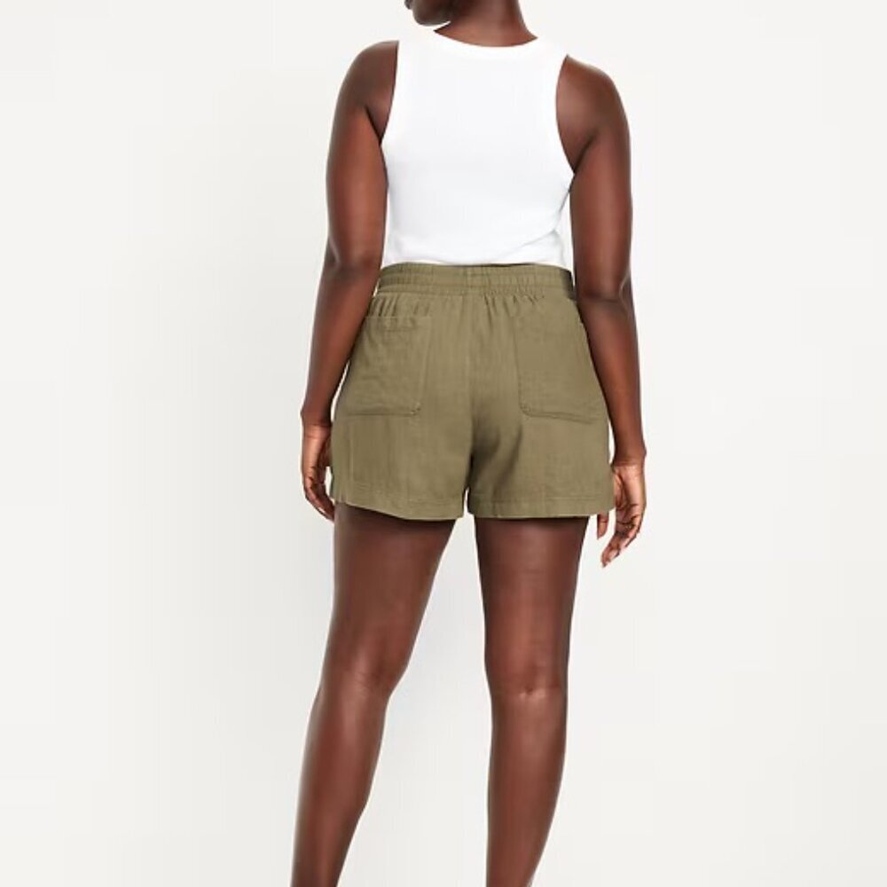 Old Navy Womens Size L Green High Waisted Linen Blend 3.5" Inseam Shorts NWT - Picture 2 of 10